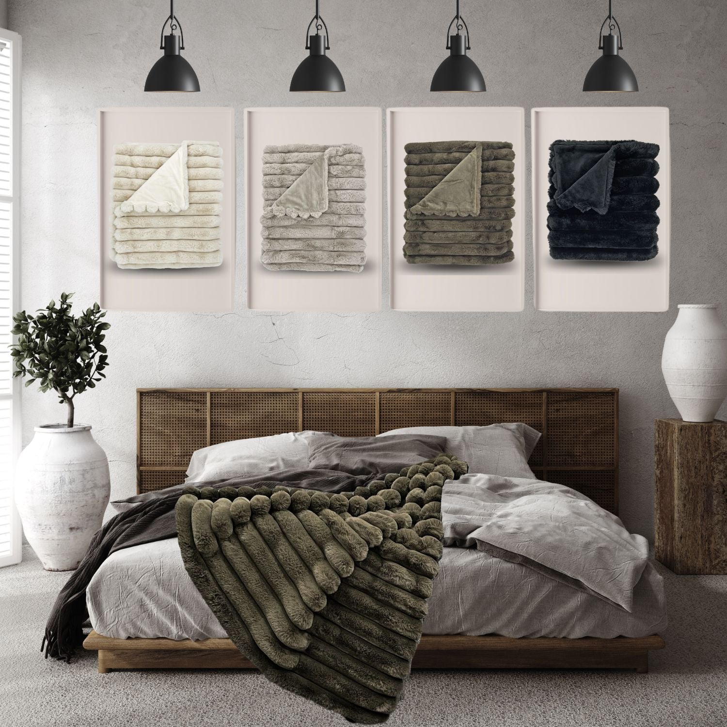 LOUNGE FAUX FUR BLANKET - OLIVE