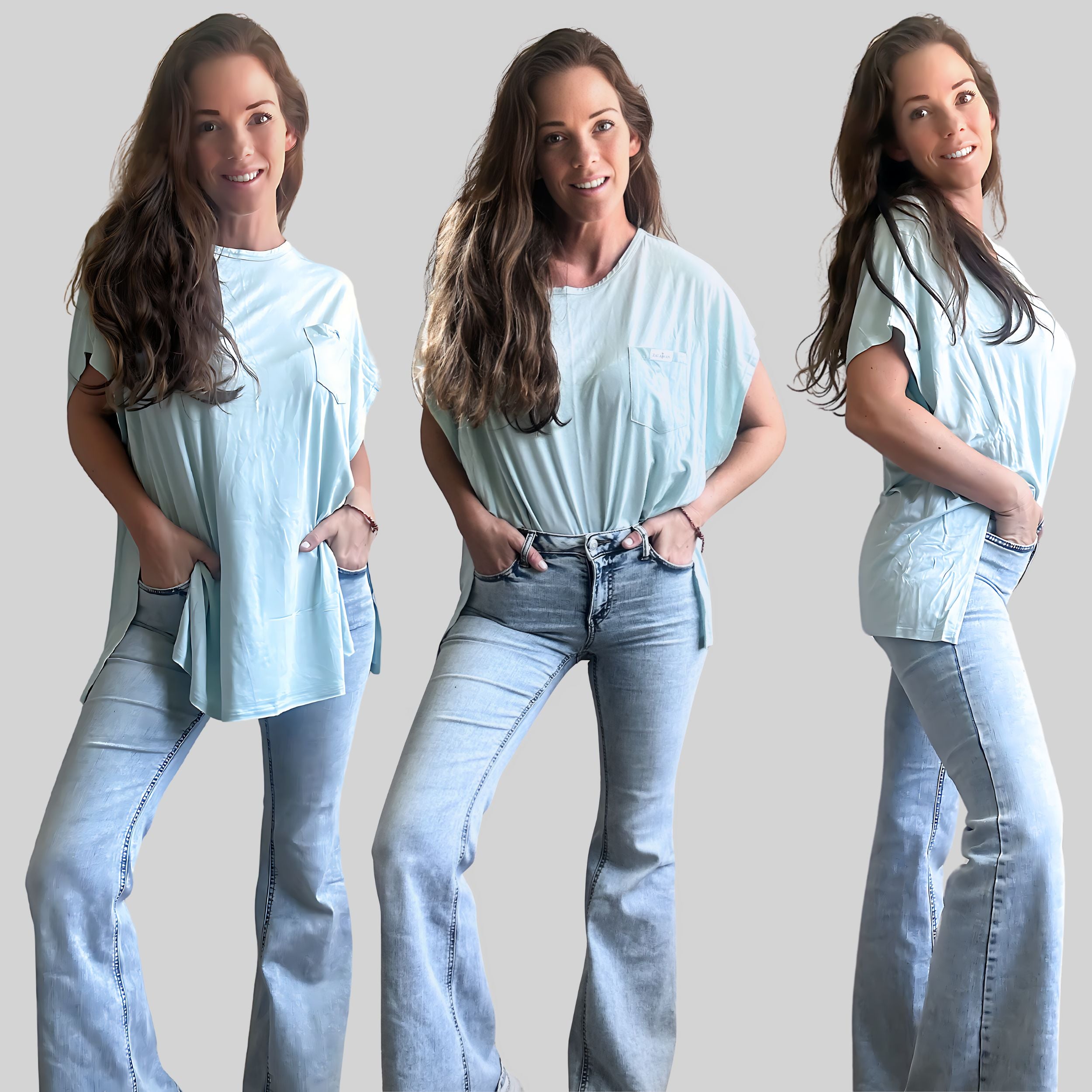 NURSING POCKET TEE SHIRT - SKY BLUE