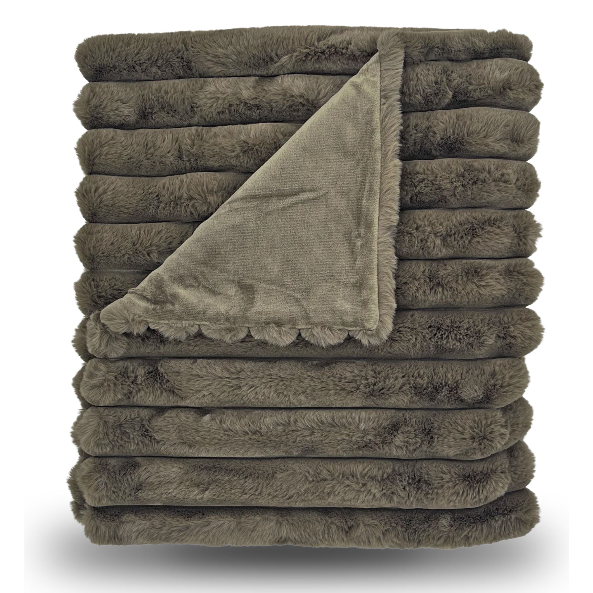 LOUNGE FAUX FUR BLANKET - OLIVE