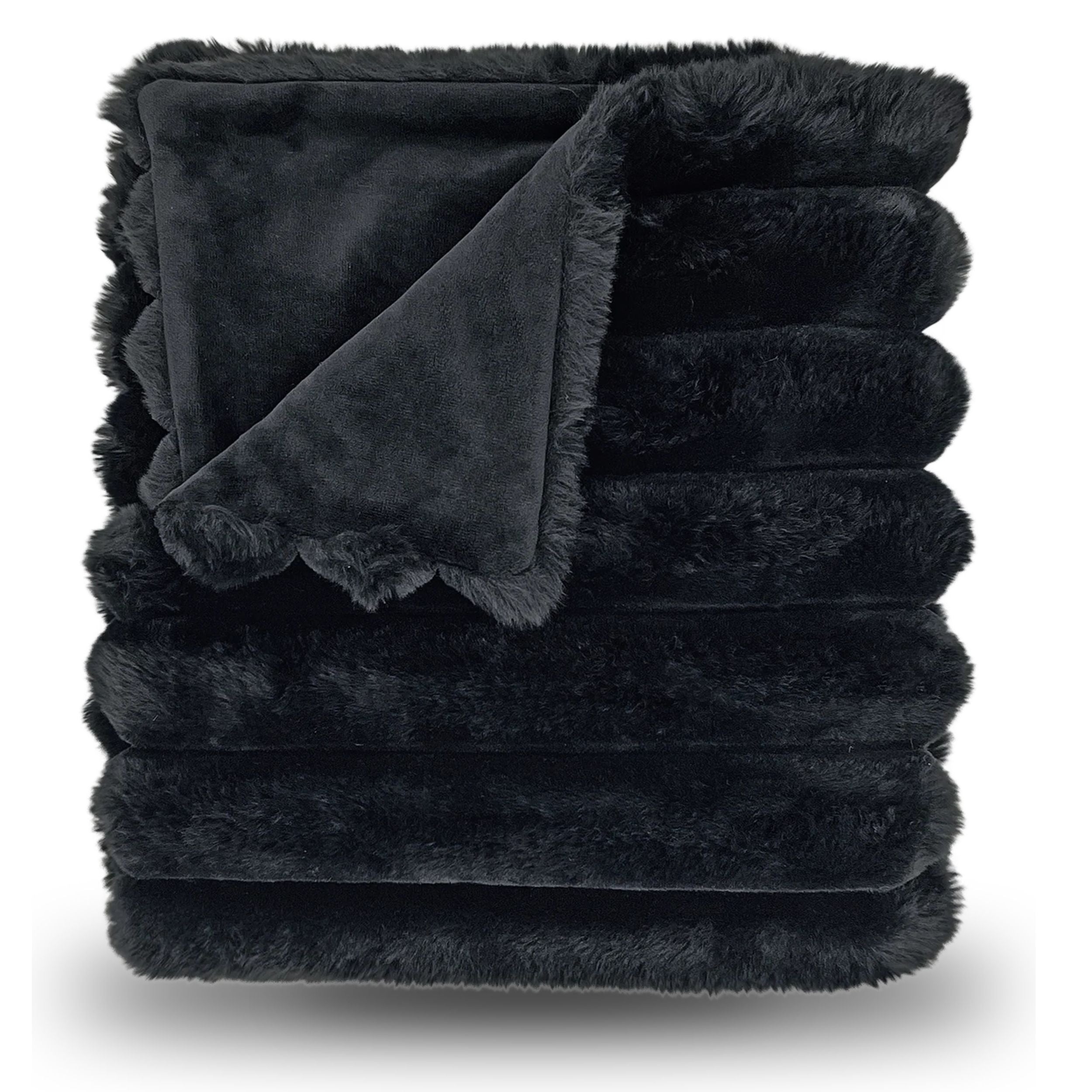 LOUNGE FAUX FUR BLANKET -BLACK