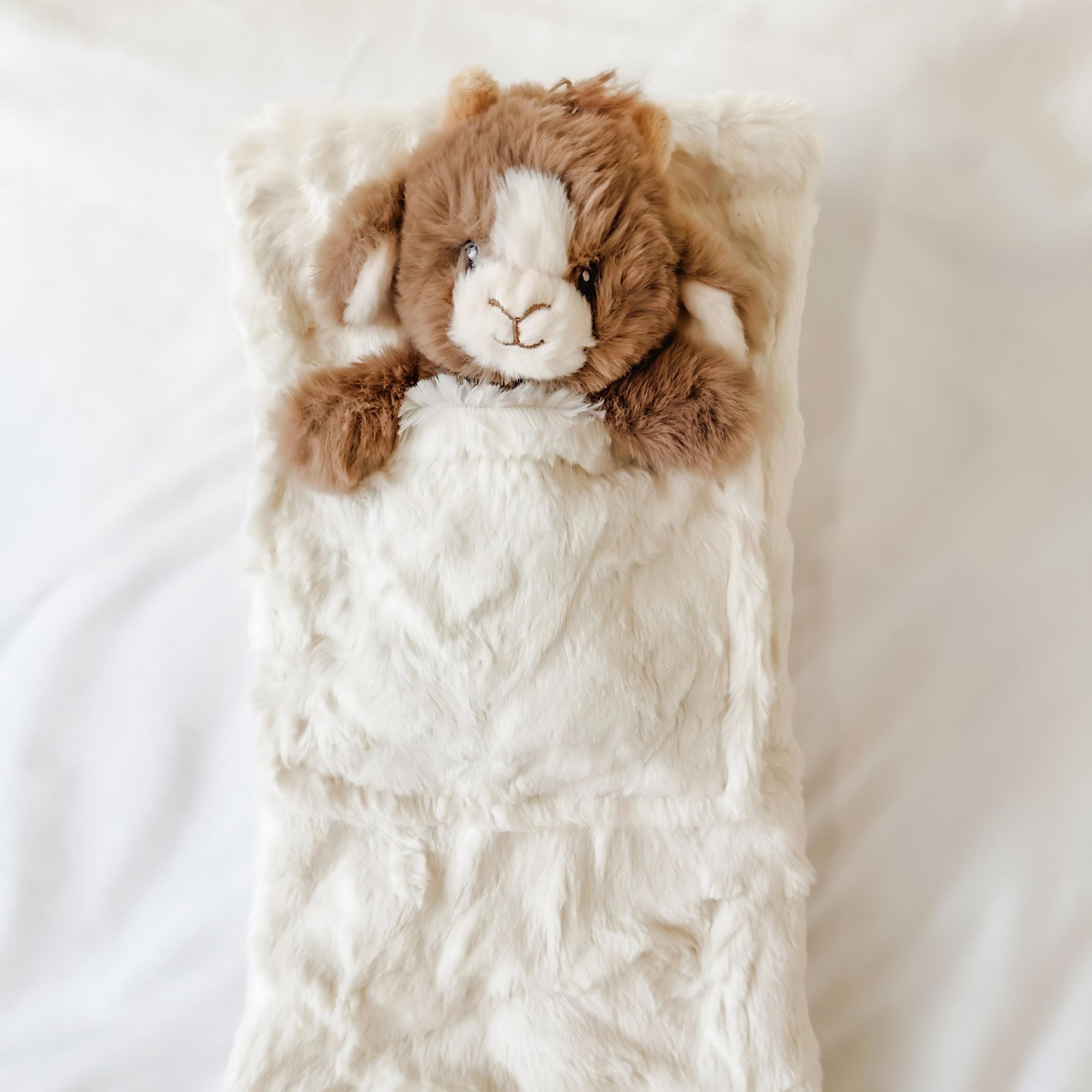 MINI LUNA PLUSH LUXIE POCKET BLANKETS - IVORY with BILLY GOAT