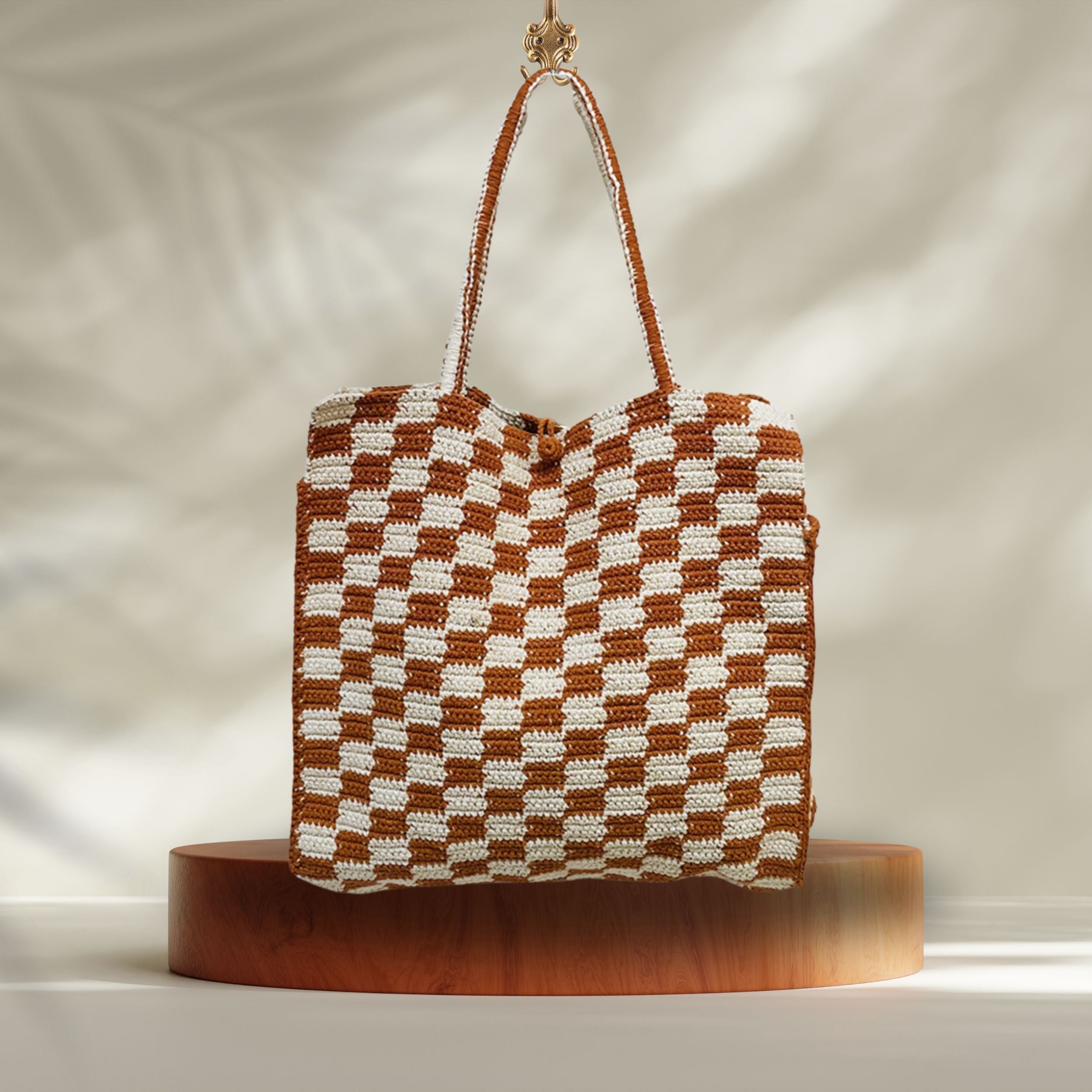 TAN + WHITE CHECKERED WASHABLE BAG