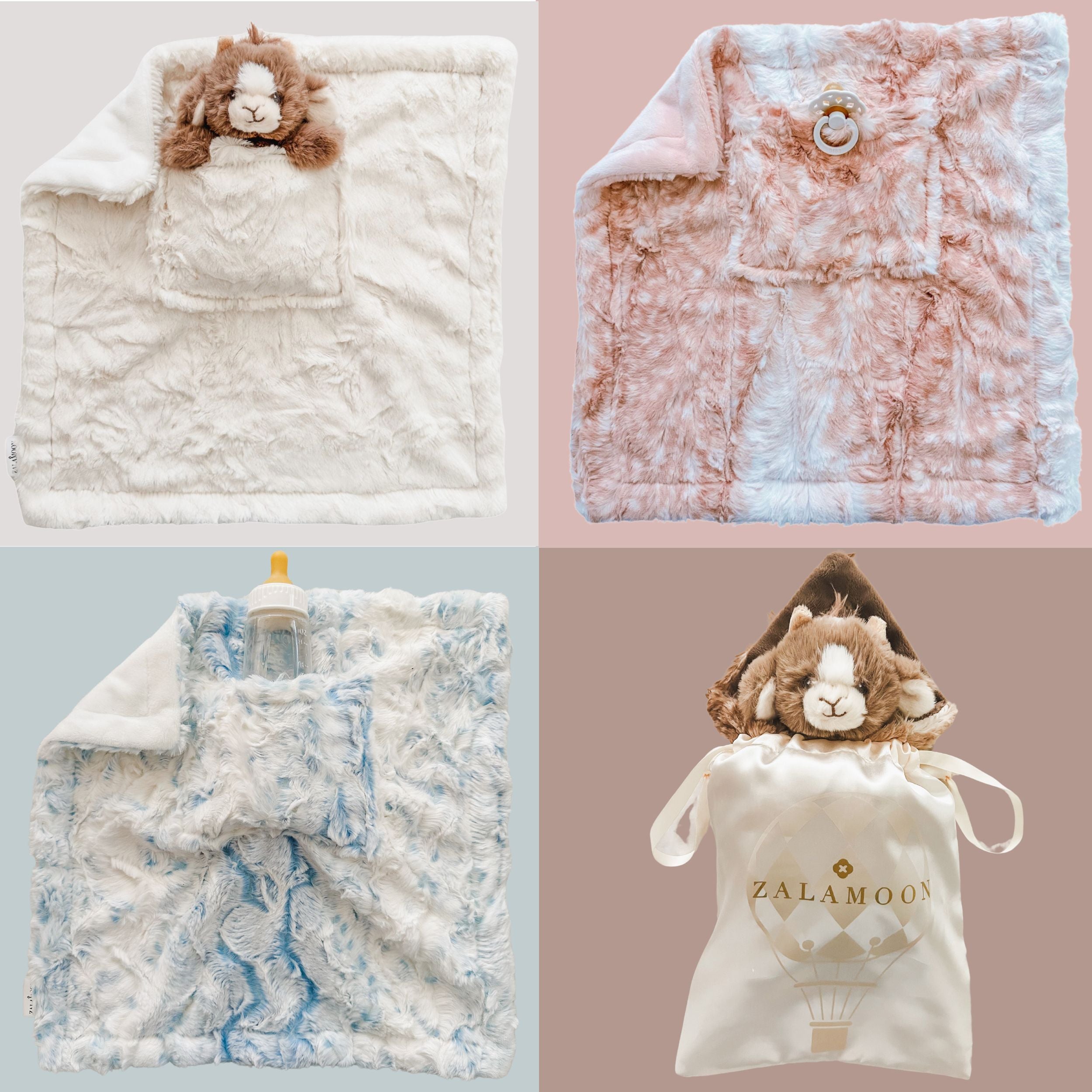 MINI LUNA PLUSH LUXIE POCKET BLANKETS - BLUSH