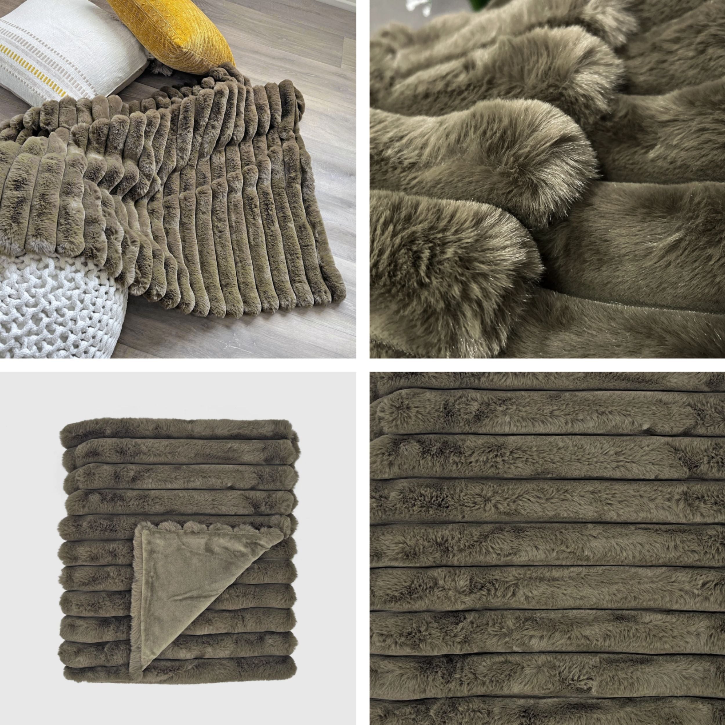 LOUNGE FAUX FUR BLANKET - OLIVE