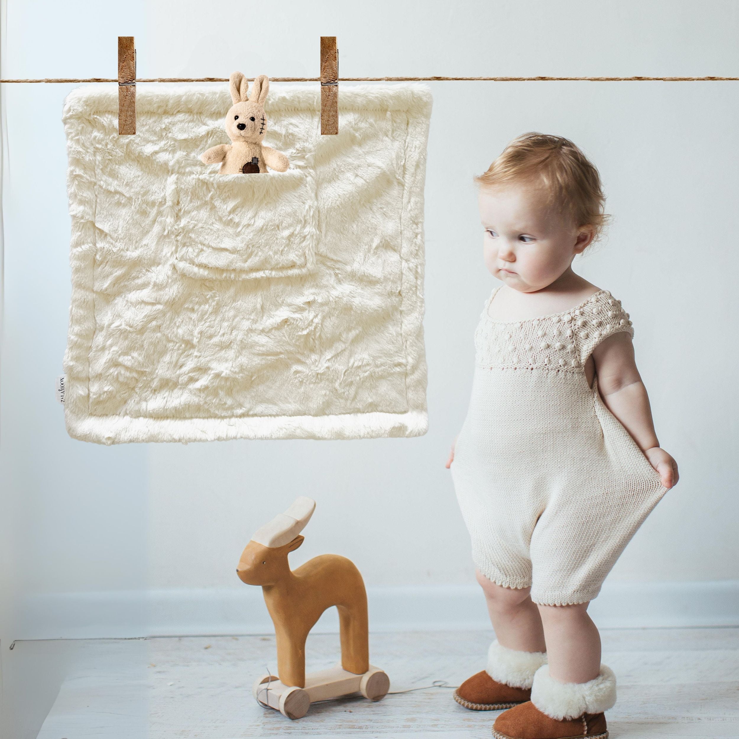 MINI LUNA PLUSH LUXIE POCKET BLANKETS - IVORY