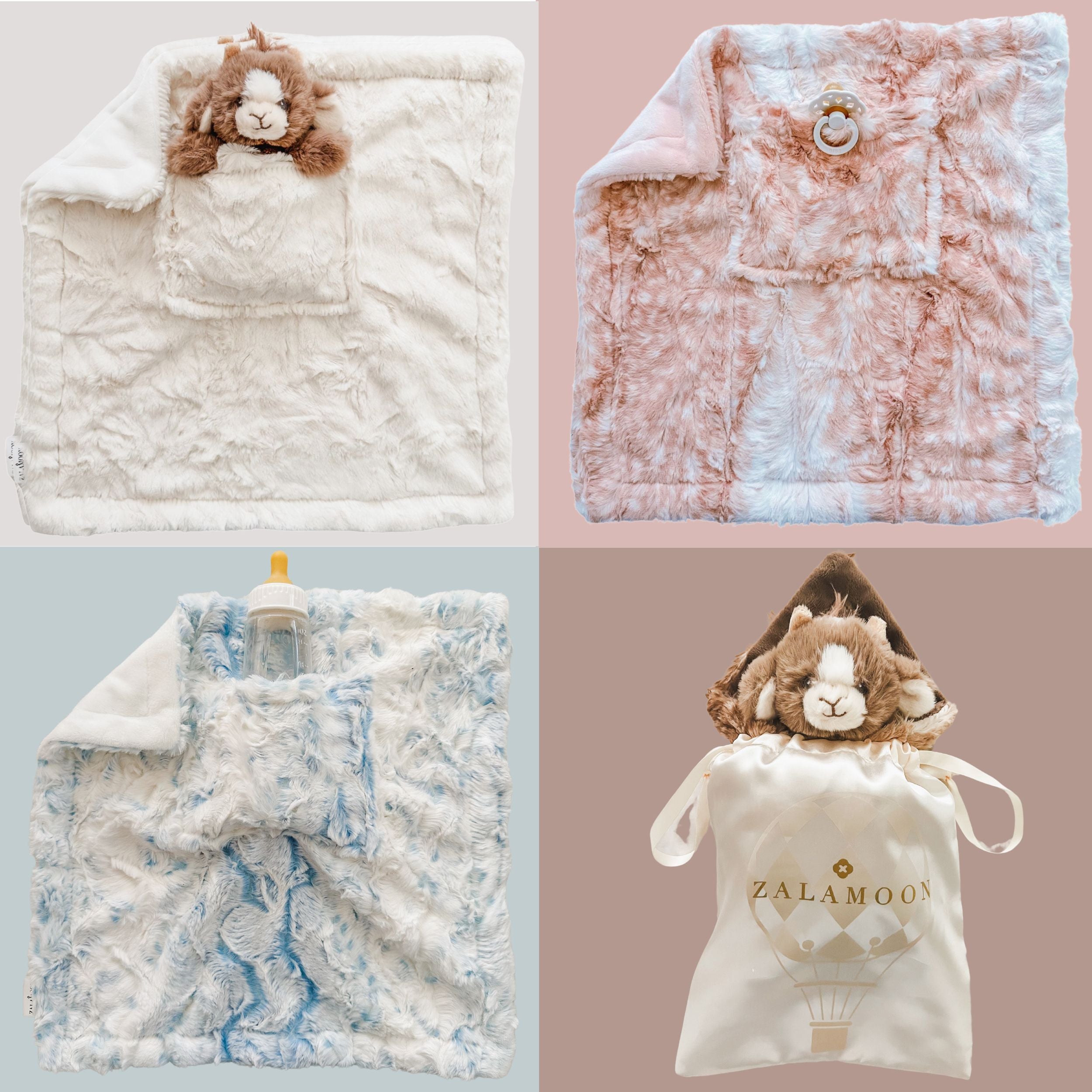 MINI LUNA PLUSH LUXIE POCKET BLANKETS - IVORY with BILLY GOAT