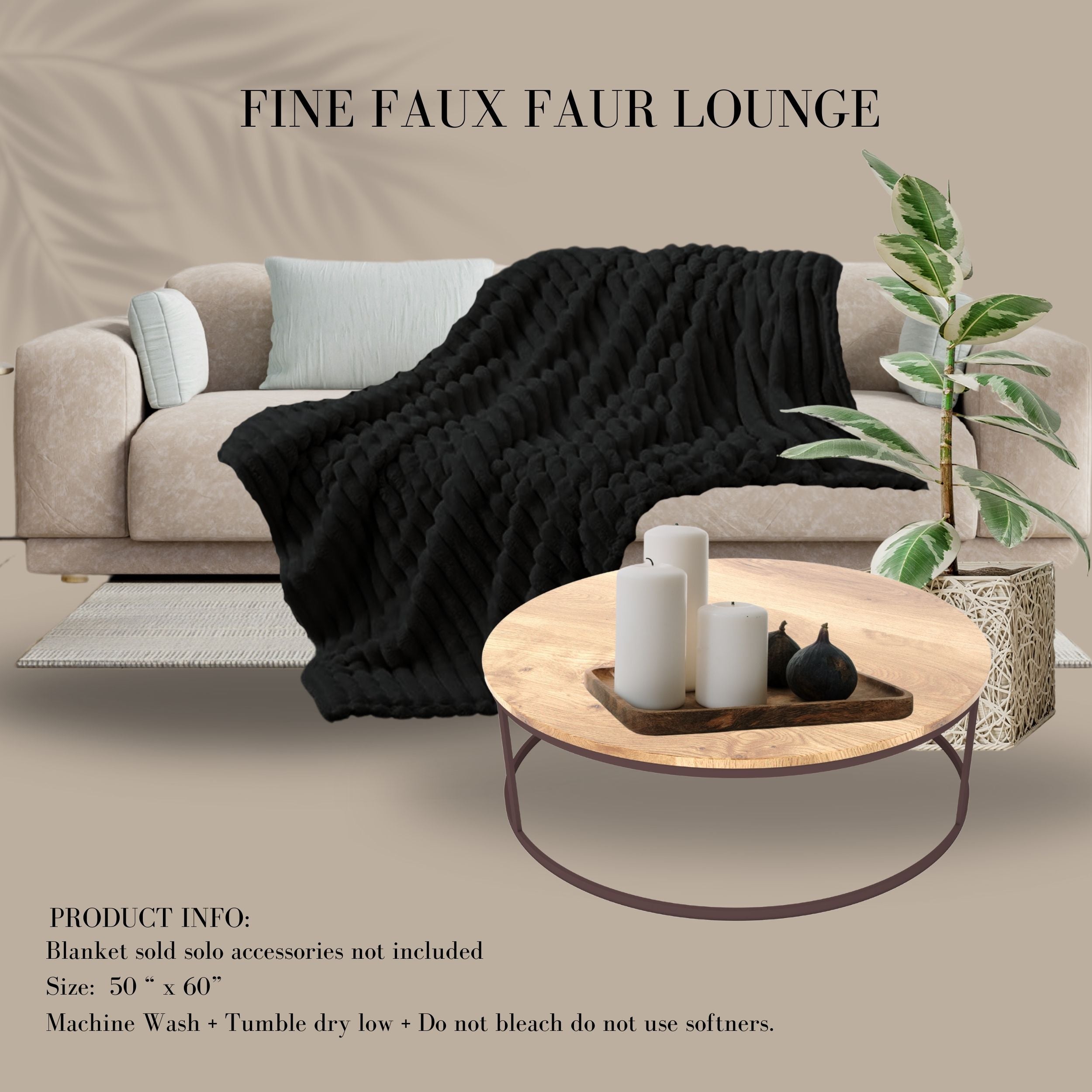 LOUNGE FAUX FUR BLANKET -BLACK