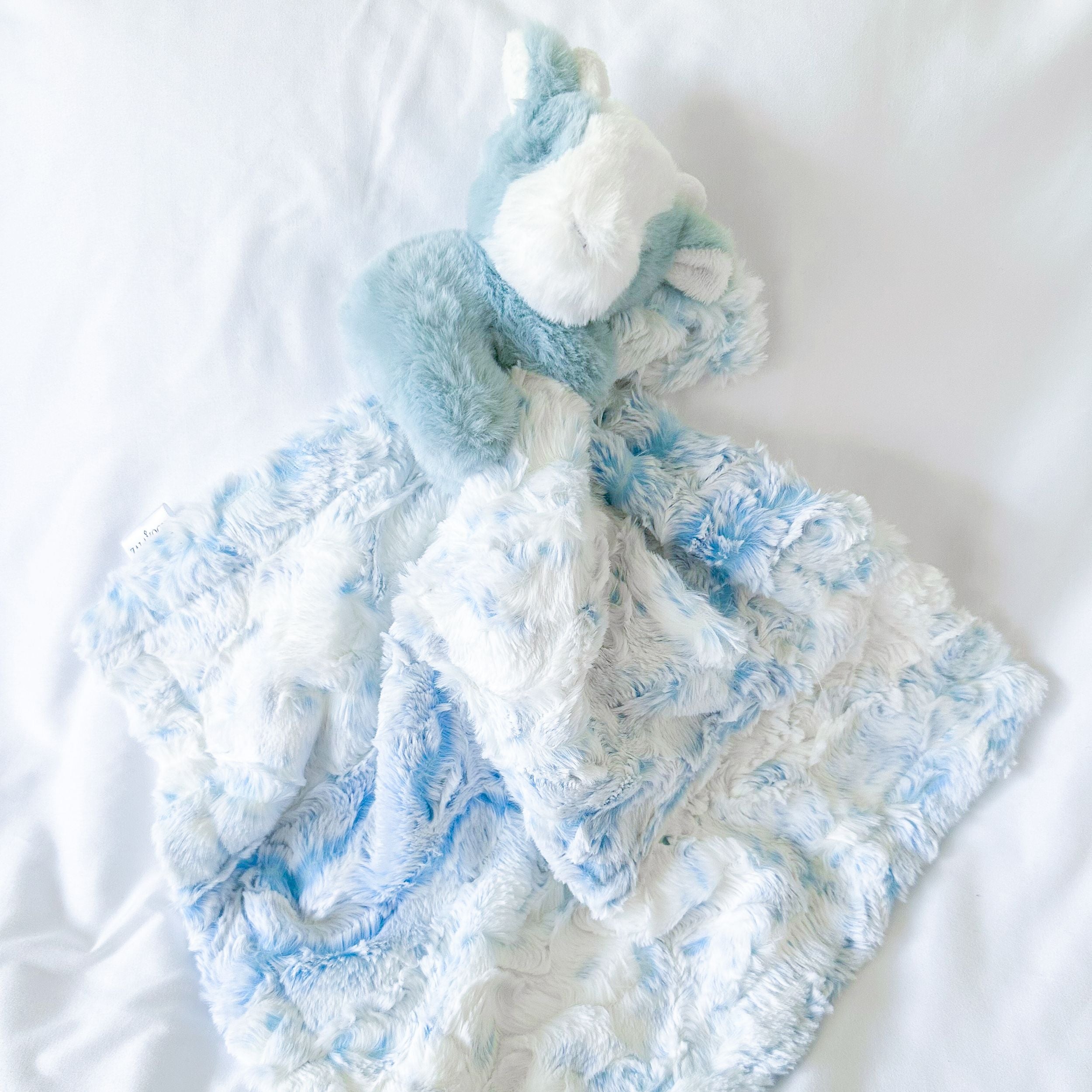 MINI LUNA PLUSH LUXIE POCKET BLANKETS - CLOUD with BULL