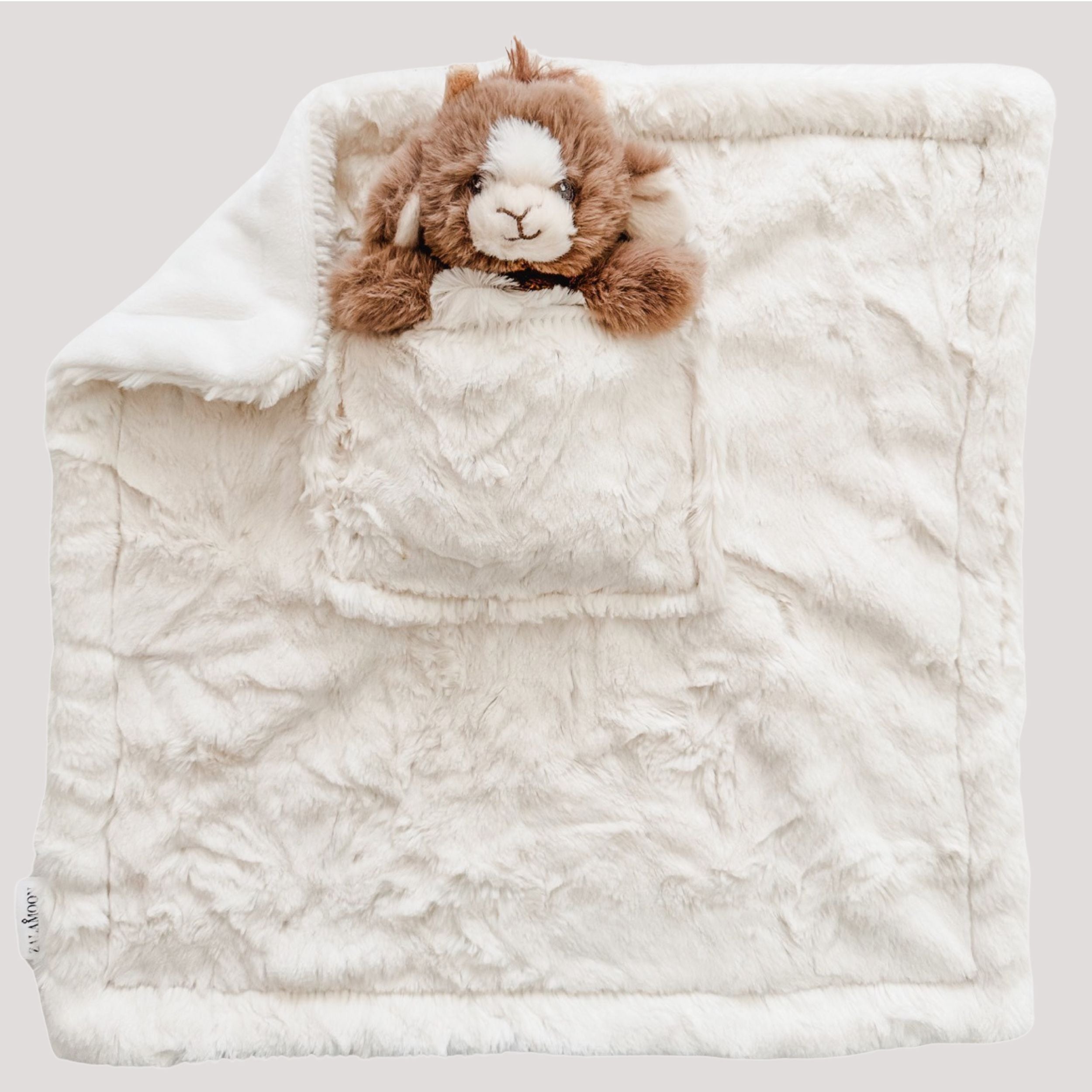 MINI LUNA PLUSH LUXIE POCKET BLANKETS - IVORY with BILLY GOAT