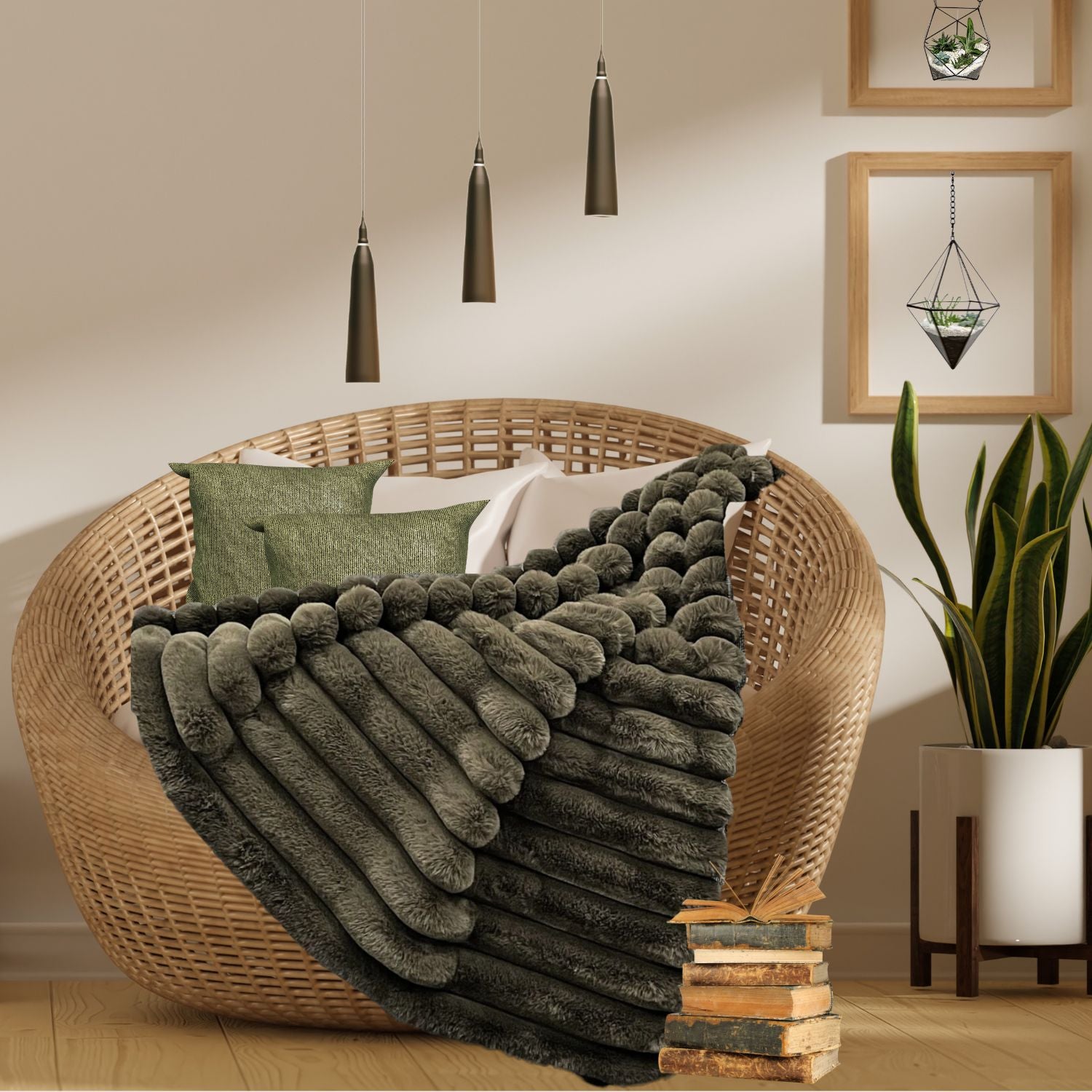 LOUNGE FAUX FUR BLANKET - OLIVE