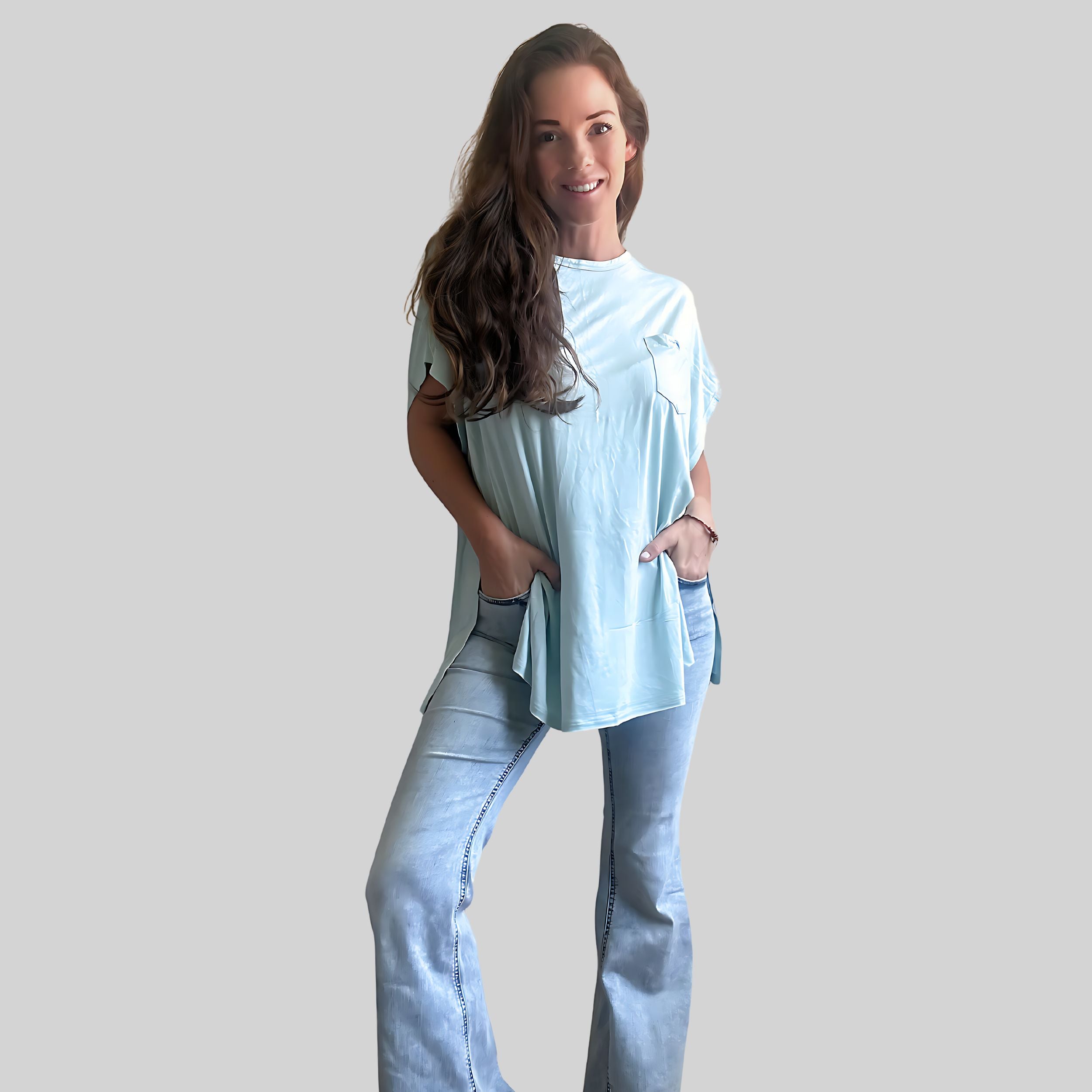 NURSING POCKET TEE SHIRT - SKY BLUE