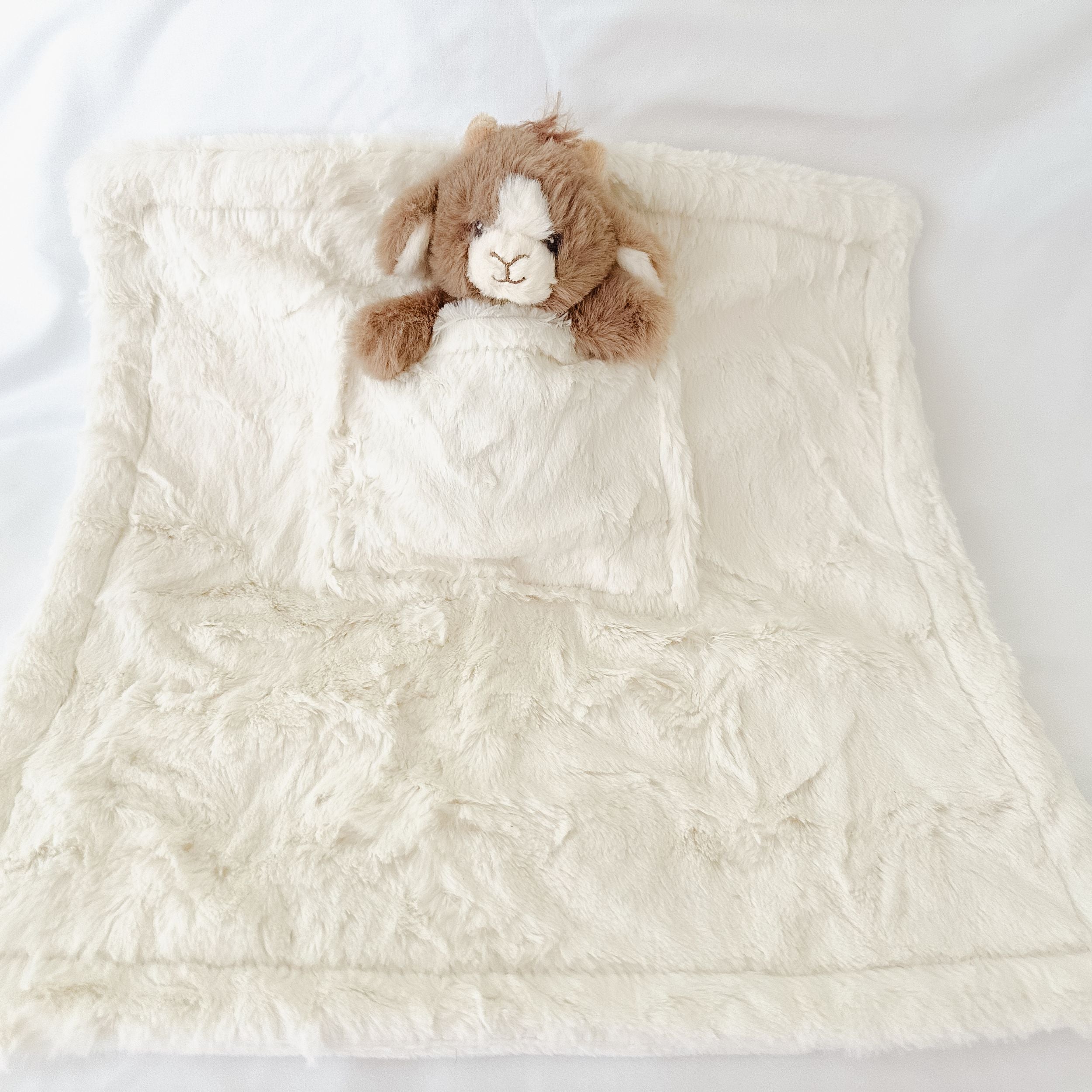 MINI LUNA PLUSH LUXIE POCKET BLANKETS - IVORY with BILLY GOAT