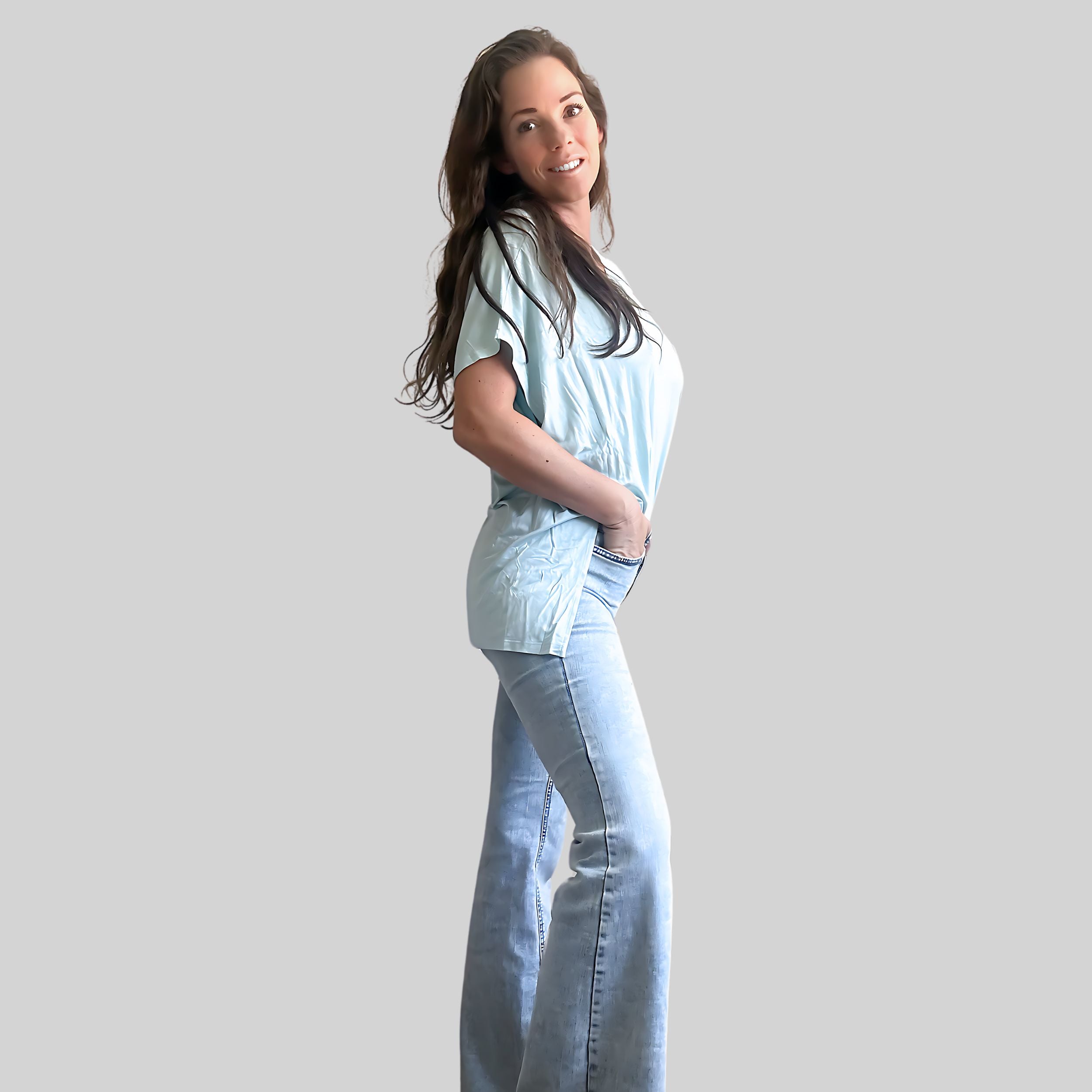 NURSING POCKET TEE SHIRT - SKY BLUE