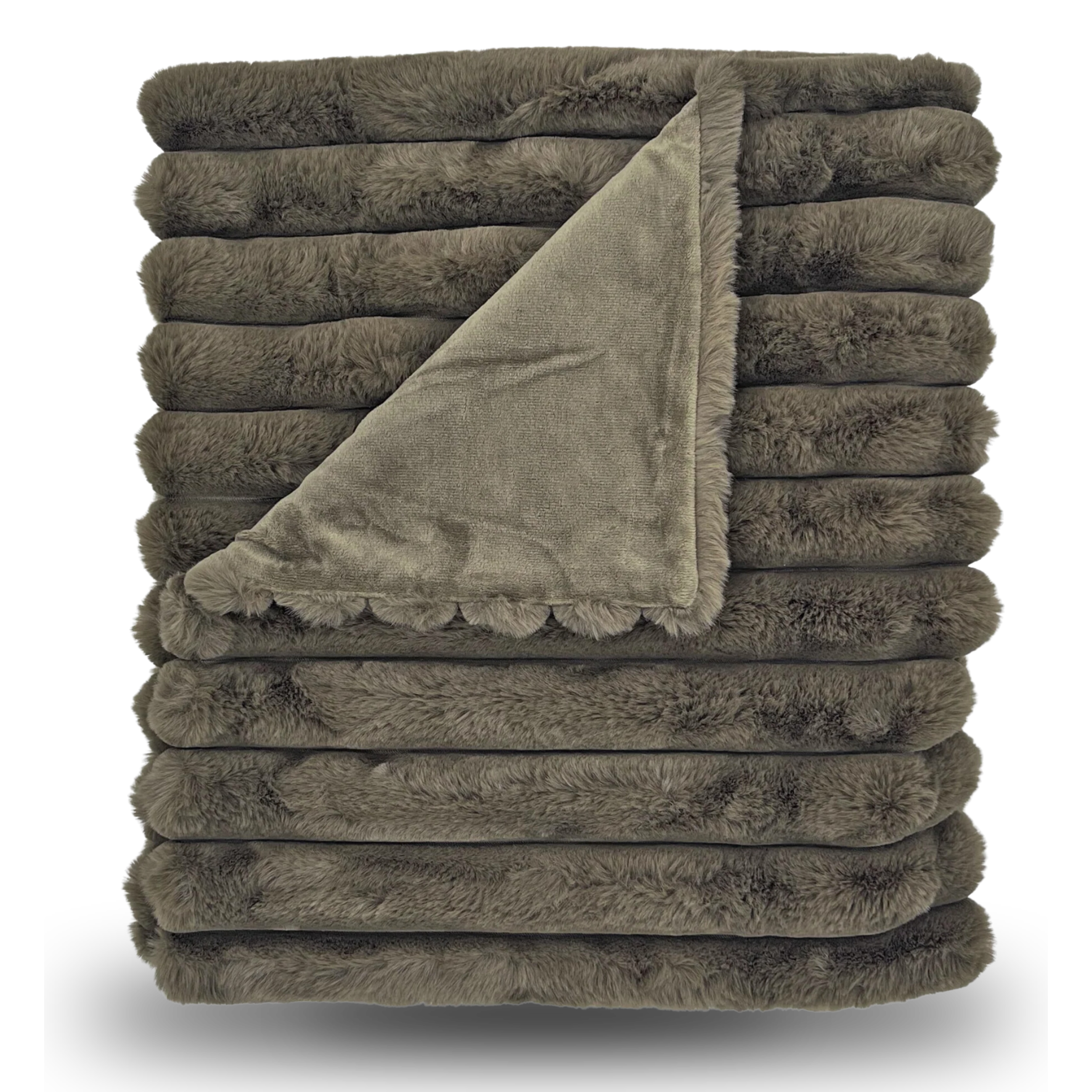 LOUNGE FAUX FUR BLANKET - OLIVE