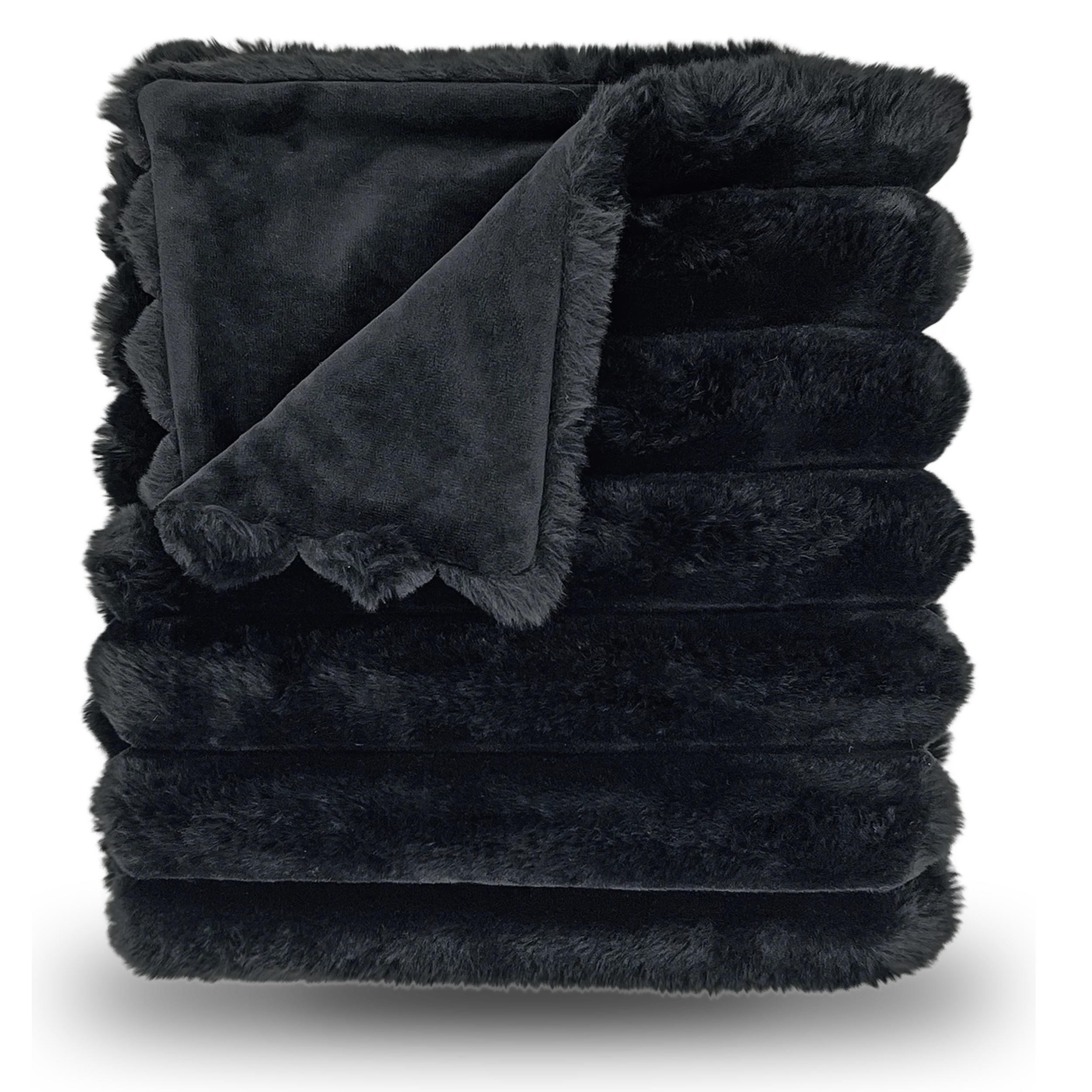 LOUNGE FAUX FUR BLANKET -BLACK